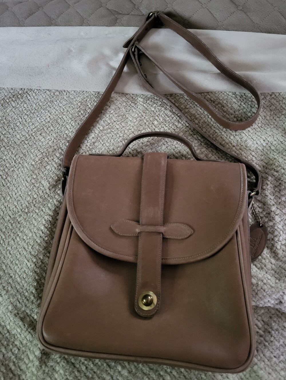 Classic Taupe Leather Shoulder Bag with Top Handle